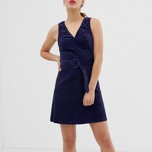 New Look Zipped Navy Corduroy Pinafore Dress